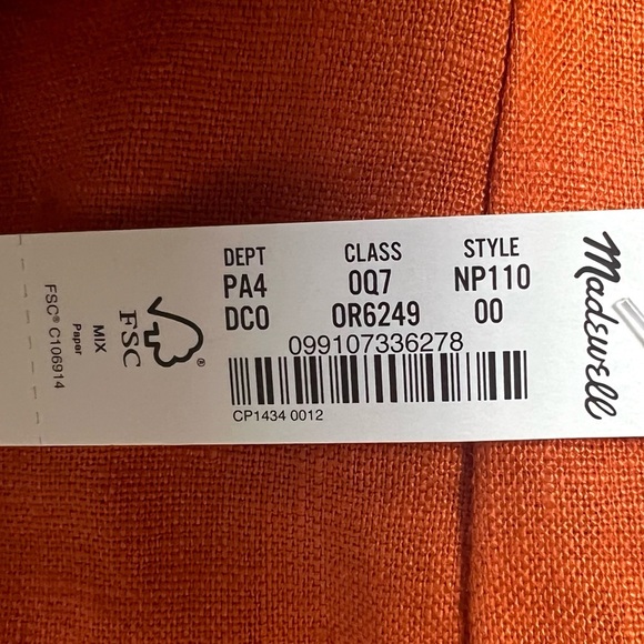 MADEWELL Square Neck Mini Dress Linen Dark Copper Orange Size 00 NWT - Picture 12 of 15